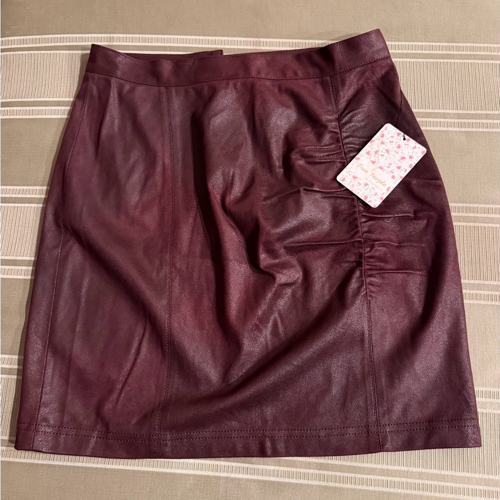 Free People Wine Faux Leather Pencil Skirt NWT